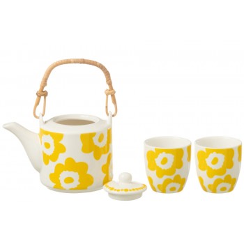 Ensemble jaune théière & 2 tasses assorties