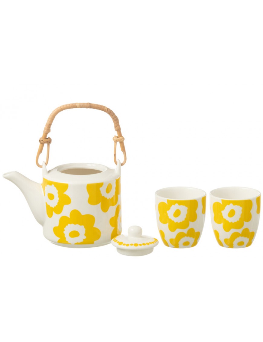 Ensemble jaune théière & 2 tasses assorties
