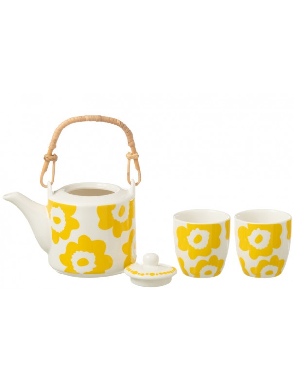 Ensemble jaune théière & 2 tasses assorties