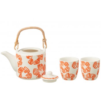 Ensemble orange théière & 2 tasses assorties