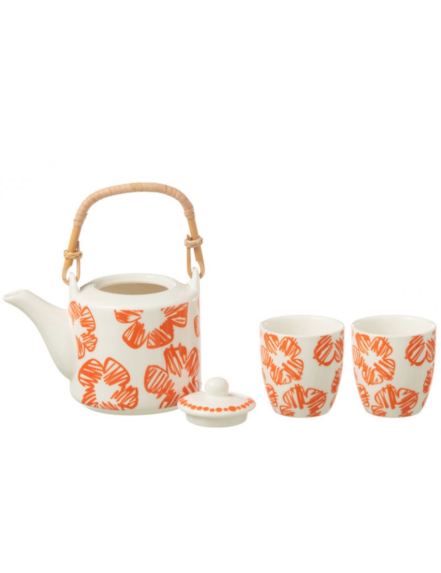 Ensemble orange théière & 2 tasses assorties