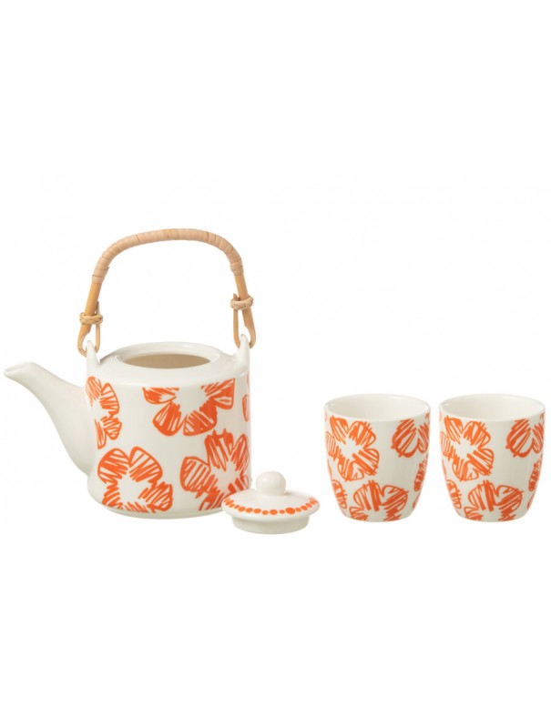 Ensemble orange théière & 2 tasses assorties