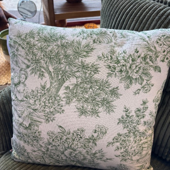Coussin en toile de jouy verte