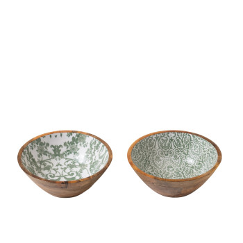 saladier en manguier motifs verts