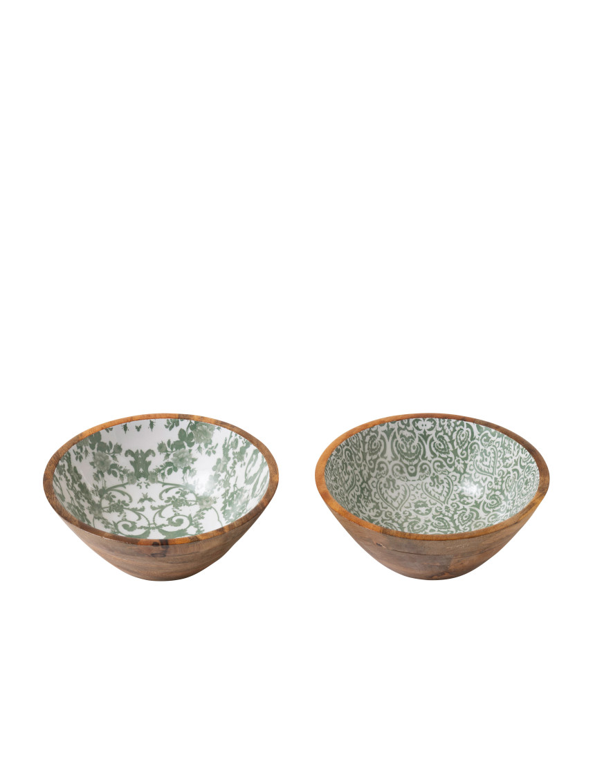 saladier en manguier motifs verts