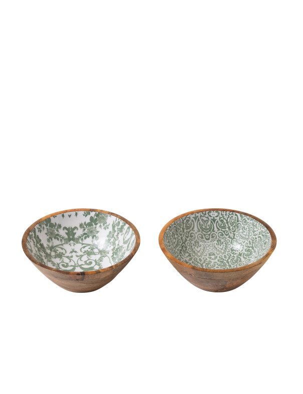 saladier en manguier motifs verts