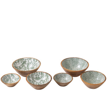 saladier en manguier motifs verts